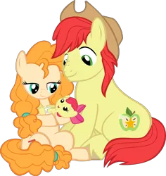 Size: 8488x9000 | Tagged: safe, artist:mrkat7214, derpibooru import, apple bloom, bright mac, pear butter, earth pony, pony, absurd resolution, adorabloom, apple bloom's bow, baby, baby apple bloom, baby pony, bow, brightabetes, cowboy hat, cute, daaaaaaaaaaaw, diaper, father and child, father and daughter, female, foal, hair bow, hat, holding a pony, husband and wife, male, mare, mother and child, mother and daughter, pearabetes, simple background, stallion, transparent background, trio, vector, younger