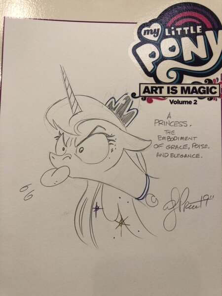 Size: 768x1024 | Tagged: safe, artist:andypriceart, derpibooru import, idw, princess luna, alicorn, pony, spoiler:comic, andy you magnificent bastard, crown, female, jewelry, majestic as fuck, mare, raspberry, regalia, silly, silly pony, solo, tongue out, traditional art