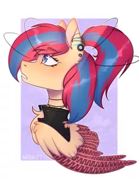 Size: 1571x2000 | Tagged: safe, artist:morttdecai7, derpibooru import, oc, oc:oculus rift, pegasus, pony, clothes, hoodie, piercing, solo