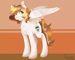 Size: 1280x1024 | Tagged: safe, artist:sugarponypie, derpibooru import, oc, unofficial characters only, pegasus, pony, chest fluff, coffee, coffee mug, cutie mark, looking at you, mug, request, smiling, solo