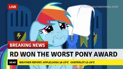 Size: 1280x720 | Tagged: safe, derpibooru import, rainbow dash, pegasus, pony, parental glideance, abuse, background pony strikes again, break your own news, breaking news, crying, dashabuse, female, mare, sad, why, worst pony