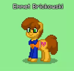 Size: 728x700 | Tagged: safe, artist:brickowskibois, derpibooru import, ponified, earth pony, pony, pony town, crossover, emmet brickowski, lego, solo, the lego movie