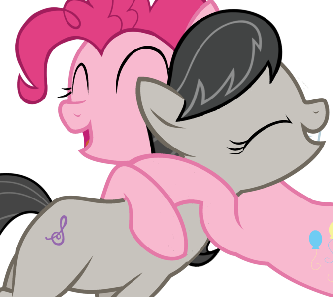 Size: 2270x2030 | Tagged: safe, artist:yagamaru, derpibooru import, octavia melody, pinkie pie, earth pony, pony, cute, diapinkes, duo, duo female, eyes closed, female, hug, mare, open mouth, simple background, smiling, tavibetes, transparent background, vector