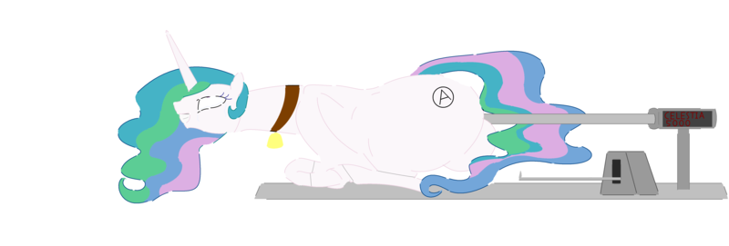 Size: 5072x1720 | Tagged: questionable, derpibooru import, princess celestia, alicorn, pony, anal insertion, bell, bell collar, collar, cooking vore, female, food, implied cannibalism, implied vore, insertion, mare, meat, pony as food, snuff, spitting machine