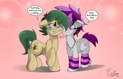 Size: 5100x3300 | Tagged: safe, artist:willdabeard, derpibooru import, oc, oc:moonlight, oc:nutmeg, unofficial characters only, earth pony, pony, unicorn, clothes, couple, crying, female, girlfriend, glasses, jewelry, leg warmers, lesbian, necklace, socks, special somepony, tears of joy