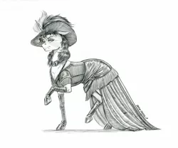 Size: 1400x1163 | Tagged: safe, artist:baron engel, derpibooru import, oc, oc:black rose, oc:half-cock, unofficial characters only, pony, unicorn, black dress, clothes, dress, female, grayscale, mare, monochrome, pencil drawing, story in the source, traditional art