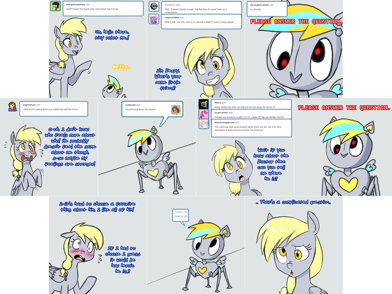 Size: 3006x2254 | Tagged: safe, artist:jitterbugjive, derpibooru import, derpy hooves, pony, robot, lovestruck derpy, ask, blushing, derp-i, solo, tumblr