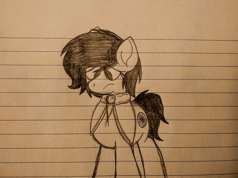 Size: 2560x1920 | Tagged: safe, artist:thebadbadger, derpibooru import, oc, oc:jasmine shade, unofficial characters only, pony, lined paper, sad, solo, traditional art