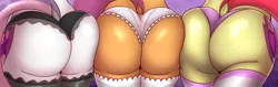 Size: 4000x1265 | Tagged: anthro, apple bloom, artist:an-tonio, ass, black underwear, bloom butt, booty mark crusaders, butt, butt bump, butt only, clothes, cutie mark crusaders, derpibooru import, dock, frilly underwear, lingerie, older, older apple bloom, older cmc, older scootaloo, older sweetie belle, panties, pink underwear, scootabutt, scootaloo, socks, squishy, stockings, suggestive, sweetie belle, sweetie butt, the ass was fat, thigh highs, thong, underwear, white underwear