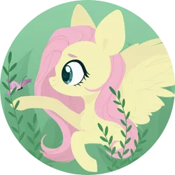 Size: 4000x4000 | Tagged: safe, artist:belka-sempai, derpibooru import, fluttershy, butterfly, pegasus, pony, bust, chest fluff, female, looking at something, mare, profile, reaching, round, smiling, solo, spread wings, wings