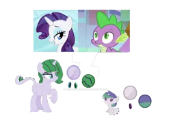 Size: 1024x770 | Tagged: safe, artist:rainbowdash1847, derpibooru import, rarity, spike, oc, oc:gemstone, oc:ruby, dracony, dragon, hybrid, pony, baby, base used, deviantart watermark, female, interspecies offspring, male, obtrusive watermark, offspring, parent:rarity, parent:spike, parents:sparity, shipping, simple background, sparity, straight, watermark