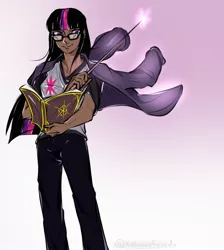 Size: 1866x2080 | Tagged: artist:xahowi-fexedoo, book, dark skin, derpibooru import, human, humanized, magic, safe, solo, twilight sparkle