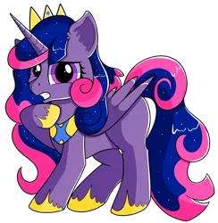 Size: 1280x1312 | Tagged: safe, artist:rainbowtashie, derpibooru import, princess cadance, princess celestia, princess luna, twilight sparkle, twilight sparkle (alicorn), oc, oc:queen galaxia, alicorn, pony, alicorn oc, alicorn princess, commissioner:bigonionbean, cute, female, flank, fusion, fusion:queen galaxia, horn, mare, simple background, solo, thinking, transparent background, unshorn fetlocks, wings