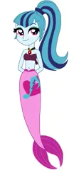 Size: 333x822 | Tagged: safe, artist:cruelladevil84, derpibooru import, sonata dusk, mermaid, equestria girls, arm behind back, bandeau, bare arms, bare shoulders, cute, cutie mark on tail, fins, jewelry, mermaid tail, mermaidized, midriff, pendant, ponytail, sexy, simple background, solo, sonatabetes, species swap, tail, vector, white background