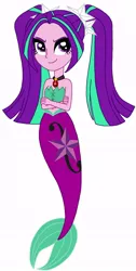 Size: 404x802 | Tagged: safe, artist:cruelladevil84, derpibooru import, aria blaze, mermaid, equestria girls, crossed arms, cutie mark on tail, fins, jewelry, looking at you, mermaid tail, mermaidized, midriff, necklace, pendant, pigtails, simple background, solo, species swap, tail, twintails, vector, white background