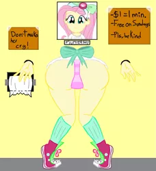 Size: 827x905 | Tagged: suggestive, artist:fireunderpants, derpibooru import, fluttershy, equestria girls, ass, bondage, butt, clothes, converse, exhibitionism, female, flutterbutt, full body glory hole, panties, pink underwear, public use, shoes, sneakers, socks, solo, solo female, striped underwear, through wall, underwear