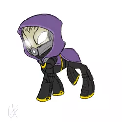 Size: 800x800 | Tagged: safe, artist:realbarenziah, derpibooru import, ponified, alien, pony, quarian, armor, atg 2012, crossover, glowing eyes, helmet, mass effect, simple background, solo, spacesuit, white background