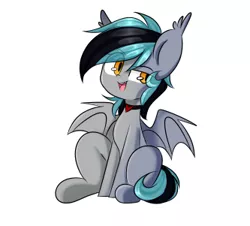 Size: 333x301 | Tagged: safe, artist:thieftea, derpibooru import, oc, oc:greycedar, bat pony, pony, behaving like a dog, collar, cute, male, sitting