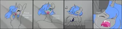 Size: 4128x1000 | Tagged: safe, artist:livitoza, derpibooru import, princess luna, alicorn, pony, artist error, comic, crying, cyrillic, eyes closed, female, mare, pain, russian, s1 luna, solo, translated in the description