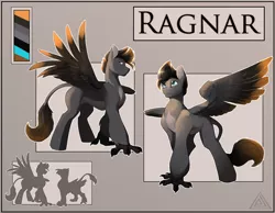 Size: 4000x3100 | Tagged: absurd resolution, artist:elicitie, barrel chest, blue eyes, cell shaded, colored, color palette, derpibooru import, front view, griffon wings, hippogriff, hybrid, large wings, male, oc, oc:ragnar, reference sheet, safe, side view, simple background, size chart, size comparison, skeptical, smiling, smirk, tail, tail fluff, tall, talons, three quarter view, two-tone coat, two toned mane, two toned tail, two toned wings, wings