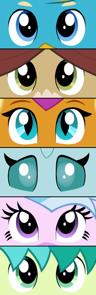 Size: 964x2950 | Tagged: artist:alexeigribanov, close-up, cute, derpibooru import, diaocelles, diastreamies, eye, eyes, gallabetes, gallus, ocellus, part of a series, part of a set, safe, sandabetes, sandbar, silverstream, smolder, smolderbetes, student six, yona, yonadorable