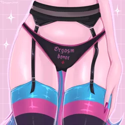 Size: 2500x2500 | Tagged: suggestive, artist:taleriko, derpibooru import, oc, oc:panda shade, unofficial characters only, anthro, earth pony, anthro oc, blackletter, clothes, cute, female, garter belt, lingerie, mare, nail polish, nails, panties, rcf community, socks, solo, solo female, stockings, striped socks, thigh highs, underwear