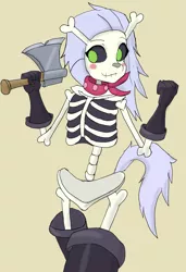 Size: 1254x1831 | Tagged: anthro, artist:tiroil, axe, bone, derpibooru import, female, safe, skeleton, skeleton pony, skellinore, solo, the break up breakdown, weapon