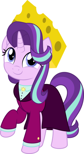 Size: 5000x9112 | Tagged: safe, artist:jhayarr23, derpibooru import, starlight glimmer, pony, unicorn, absurd resolution, cheese, cheese hat, cheesehead, clothes, female, food, hat, headmare starlight, looking up, mare, older, older starlight glimmer, simple background, solo, suit, transparent background, vector