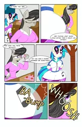 Size: 1867x2885 | Tagged: anthro, artist:necrofeline, breasts, butt expansion, comic, comic:the booty trap 2, derpibooru import, female, growth, octavia melody, series:the booty trap, suggestive, vinyl scratch
