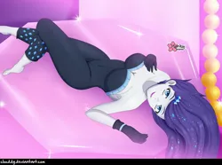 Size: 1280x952 | Tagged: safe, artist:clouddg, derpibooru import, edit, editor:thomasfan45, rarity, human, equestria girls, equestria girls series, the other side, bare shoulders, barefoot, beautiful, beautisexy, breasts, busty rarity, clothes, cute, diamonds, fabulous, feet, female, gloves, lidded eyes, looking at you, looking up, looking up at you, lying down, raribetes, sexy, sleeveless, smiling, smiling at you, solo, stupid sexy rarity, unitard