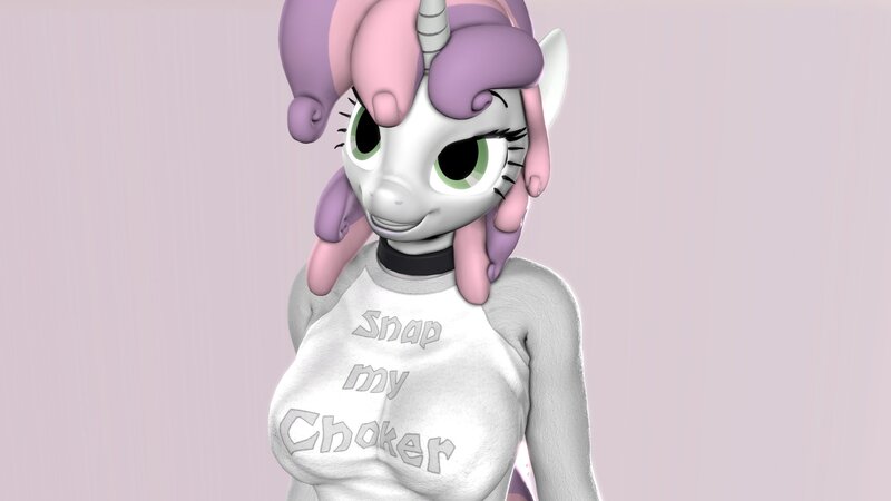 Size: 1920x1080 | Tagged: suggestive, artist:veryfluffy, derpibooru import, sweetie belle, anthro, unicorn, 3d, big breasts, breasts, busty sweetie belle, choker, clothes, female, smiling, solo, solo female, source filmmaker, until the choker breaks