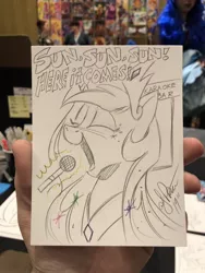 Size: 768x1024 | Tagged: alicorn, artist:andypriceart, black and white, derpibooru import, female, grayscale, here comes the sun, idw, karaoke, mare, monochrome, princess celestia, safe, singing, solo, song reference, spoiler:comic, the beatles, traditional art