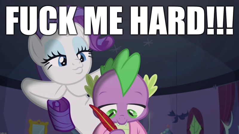 Size: 1920x1080 | Tagged: suggestive, derpibooru import, edit, edited screencap, editor:useraccount, screencap, rarity, spike, dragon, pony, dragon dropped, leak, caption, duckface, excessive exclamation marks, female, fuck me hard, image macro, implied sex, implied shipping, implied sparity, implied straight, male, my little pony after dark, quote, shipping, sparity, straight, text, winged spike