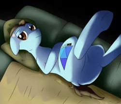 Size: 963x830 | Tagged: safe, artist:wolftendragon, derpibooru import, ponified, android, earth pony, pony, robot, bored, butt, connor, couch, dark, dark background, detroit: become human, dock, featureless crotch, lidded eyes, lying down, male, on back, pillow, plot, rk800, solo, stallion, underhoof, watching tv