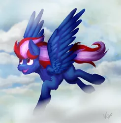 Size: 1970x2000 | Tagged: safe, artist:noxi1_48, derpibooru import, oc, pegasus, pony, fluffy, happy, in the sky, pegasus oc, solo, wing open, wings