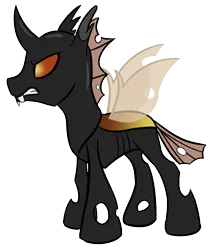 Size: 835x957 | Tagged: artist:aresshia, broken teeth, brown changeling, changedling, changeling, dark changedling, derpibooru import, oc, oc:trenchant, safe, simple background, transparent background, yellow changeling