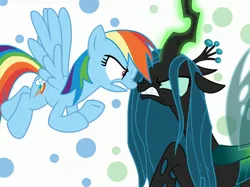 Size: 2732x2048 | Tagged: angry, argument, artist:justsomepainter11, changeling, confrontation, derpibooru import, glare, pegasus, queen chrysalis, rainbow dash, safe