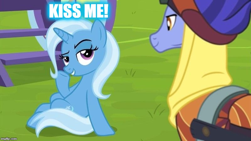 Size: 800x450 | Tagged: safe, derpibooru import, edit, edited screencap, screencap, hoo'far, trixie, pony, road to friendship, caption, female, image macro, male, meme, shipping, straight, text, trixfar, trixie yells at everything