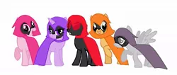 Size: 971x412 | Tagged: safe, derpibooru import, ponified, earth pony, pegasus, pony, unicorn, angry, base used, cloak, clothes, colors of raven, female, gray eyes, green eyes, happy, lazy, mare, multeity, passionate, pink eyes, purple eyes, rage, raven (teen titans), red eyes, sad, shy, simple background, smiling, teen titans go, timid