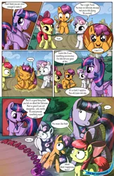 Size: 2030x3130 | Tagged: safe, artist:sirzi, derpibooru import, apple bloom, scootaloo, sweetie belle, twilight sparkle, twilight sparkle (alicorn), alicorn, earth pony, pegasus, pony, unicorn, comic:talisman for a pony, comic, cutie mark crusaders, fail, falling, pain, scootaloo can fly, talisman