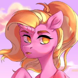 Size: 3000x3000 | Tagged: safe, artist:shininglovelystar, derpibooru import, luster dawn, pony, unicorn, the last problem, bust, cloud, female, mare, no pupils, portrait, sky, solo, windswept mane