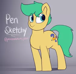 Size: 1920x1875 | Tagged: safe, artist:perezadotarts, derpibooru import, oc, oc:pen sketchy, pony, colored, eye clipping through hair, flat colors, ponysona, simple background, smiling, solo