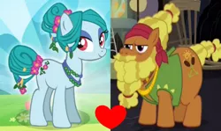 Size: 1148x686 | Tagged: safe, derpibooru import, edit, idw, screencap, cattail, ms. vine, earth pony, a health of information, catvine, cropped, female, gameloft, heart, idw showified, male, shipping, shipping domino, straight