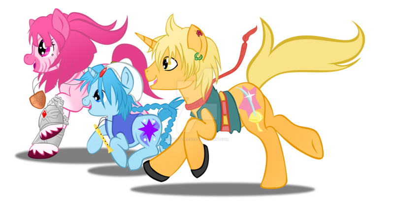 Size: 1024x523 | Tagged: safe, artist:skittledeedoo, derpibooru import, ponified, pony, unicorn, aladdin, alibaba, clothes, disney, magi: the labyrinth of magic, morgiana