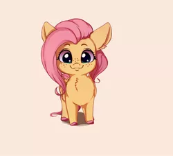 Size: 3012x2713 | Tagged: safe, artist:miokomata, derpibooru import, fluttershy, pegasus, pony, basically i'm very smol, chest fluff, chibi, colored hooves, cute, daaaaaaaaaaaw, ear fluff, female, freckles, hnnng, large ears, looking at you, mare, shyabetes, smiling, smol, solo, weapons-grade cute