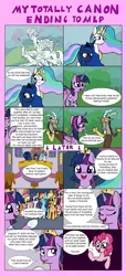 Size: 2464x5416 | Tagged: safe, artist:nuxersopus, derpibooru import, applejack, cozy glow, discord, fluttershy, lord tirek, pinkie pie, princess celestia, princess luna, queen chrysalis, rainbow dash, rarity, twilight sparkle, twilight sparkle (alicorn), alicorn, draconequus, earth pony, pegasus, pony, unicorn, the ending of the end, the last problem, 4th wall break, alternate ending, alternate universe, comic, female, how it should have ended, male, mane six, mare, statue