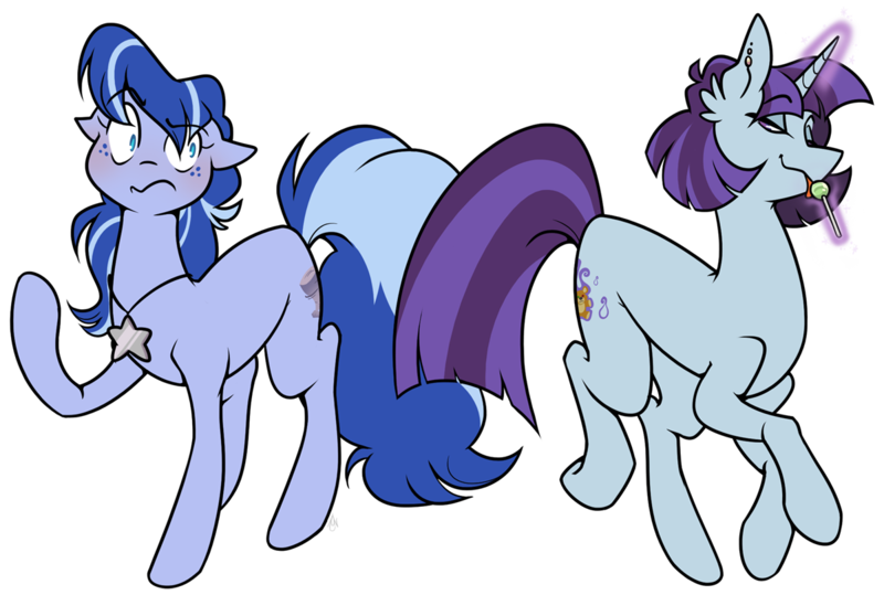 Size: 1200x808 | Tagged: safe, artist:egophiliac, derpibooru import, oc, oc:killi thaum, oc:topaz pirouette, unofficial characters only, earth pony, pony, unicorn, duo, female, mare, simple background, transparent background