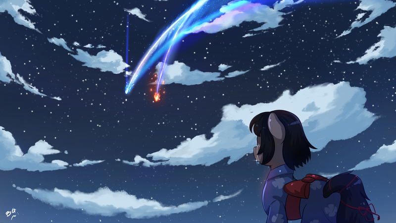 Size: 4096x2304 | Tagged: safe, artist:tikrs007, derpibooru import, ponified, pony, comet, kimi no na wa, mitsuha miyamizu