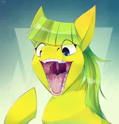 Size: 1900x1979 | Tagged: suggestive, artist:pinedx, derpibooru import, oc, oc:lemon drop, unofficial characters only, pony, drool, fangs, female, mawshot, open mouth, teeth, tongue out, uvula