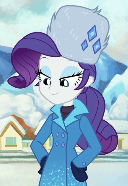 Size: 679x983 | Tagged: safe, derpibooru import, screencap, rarity, equestria girls, equestria girls series, holidays unwrapped, spoiler:eqg series (season 2), blizzard or bust, clothes, coat, cropped, cute, fake snow, female, hat, huggable, lidded eyes, mittens, raribetes, rarity's winter hat, solo, winter coat, winter outfit